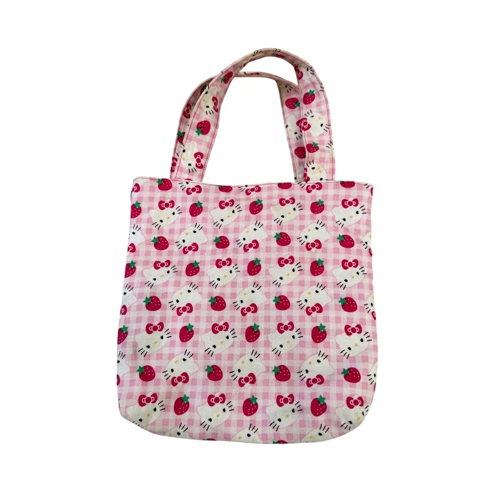 Sanrio‎ Hello Kitty Tote Bag Small Pink Gingham Strawberry Kids Kawaii Bag